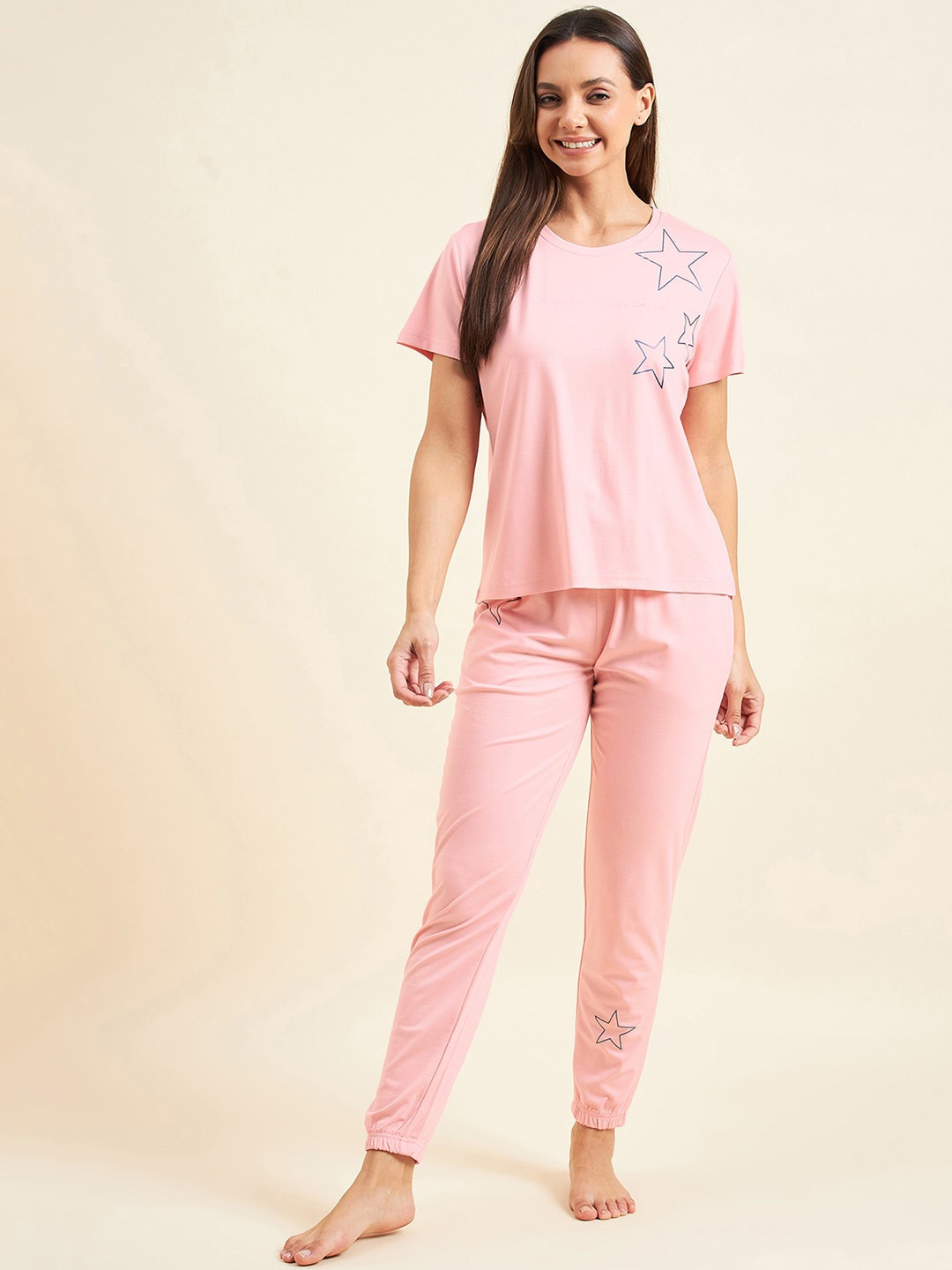 

Sweet Dreams Pink Geometric Printed T-shirt With Pyjamas