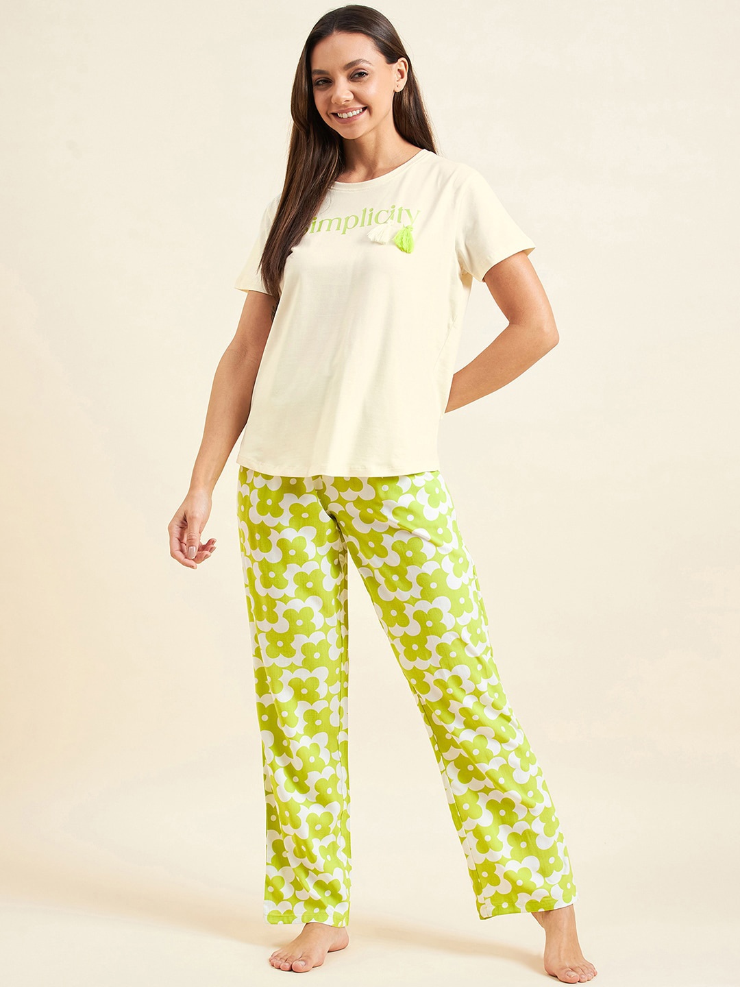 

Sweet Dreams Yellow Abstract Printed T-shirt With Pyjamas