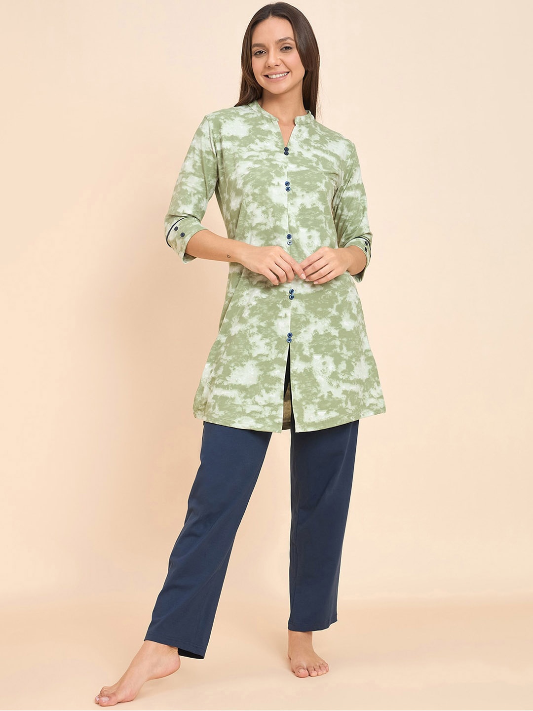

Sweet Dreams Green Abstract Printed Kurti With Pyjamas