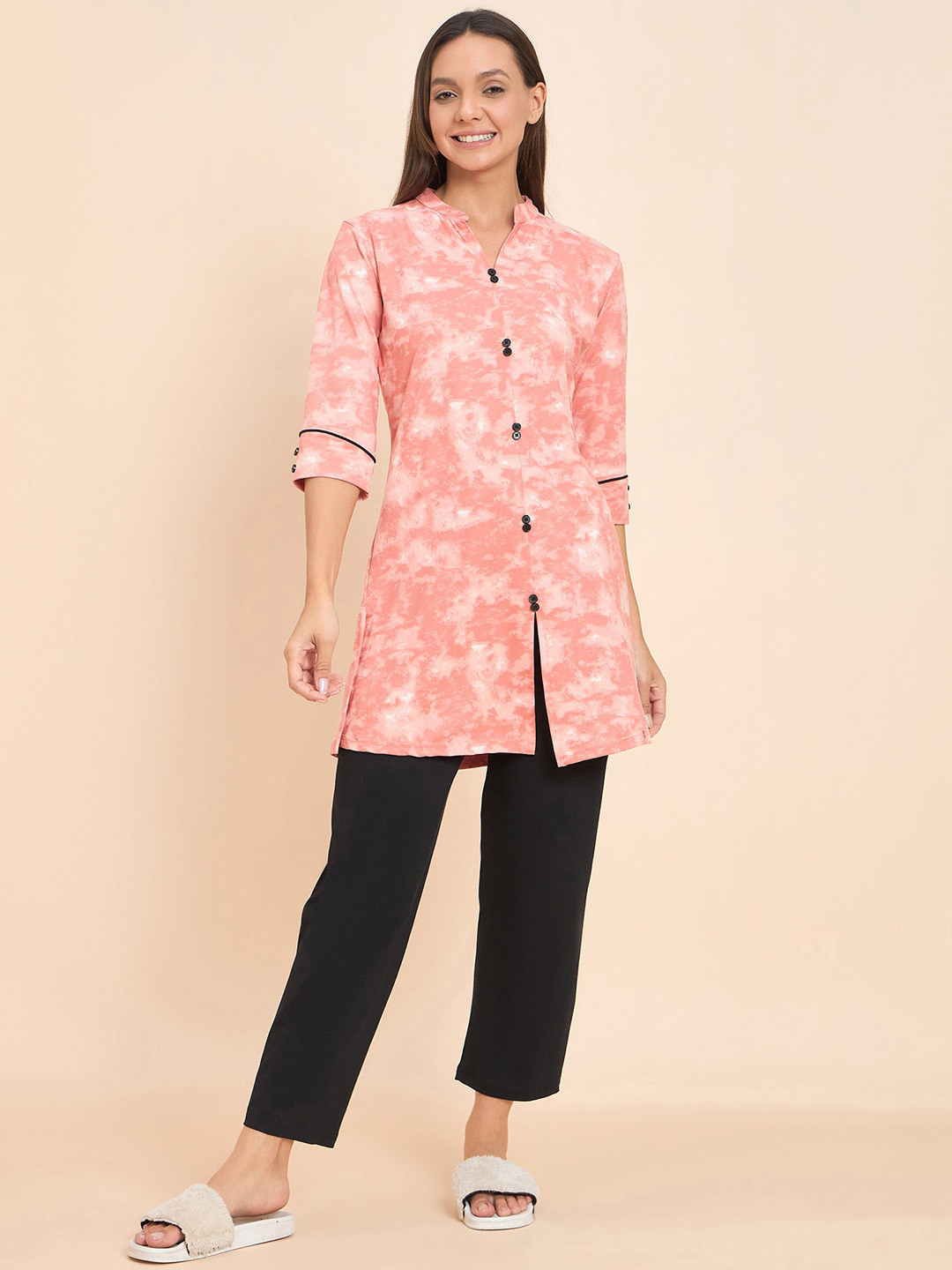 

Sweet Dreams Peach-Coloured Abstract Printed Night suit
