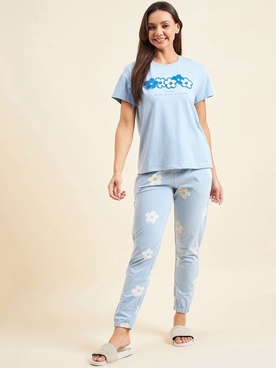 

Sweet Dreams Blue Floral Printed Night suit