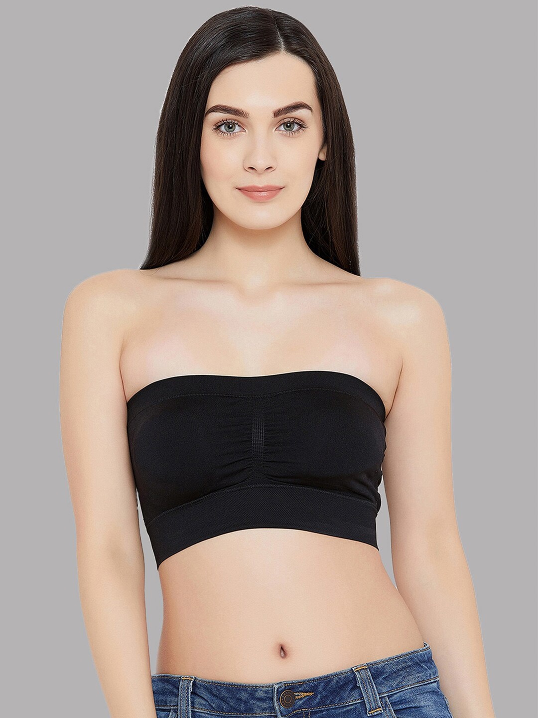 

DressBerry Seamless Medium Coverage Lightly Padded Bandeau Bra, Black