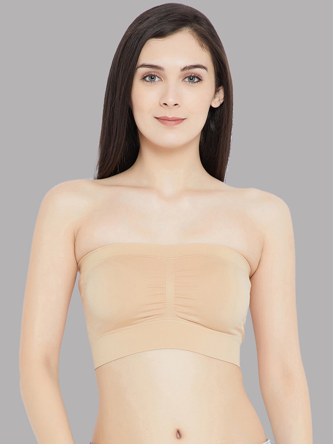 

DressBerry Seamless Medium Coverage Lightly Padded Bandeau Bra All, Nude