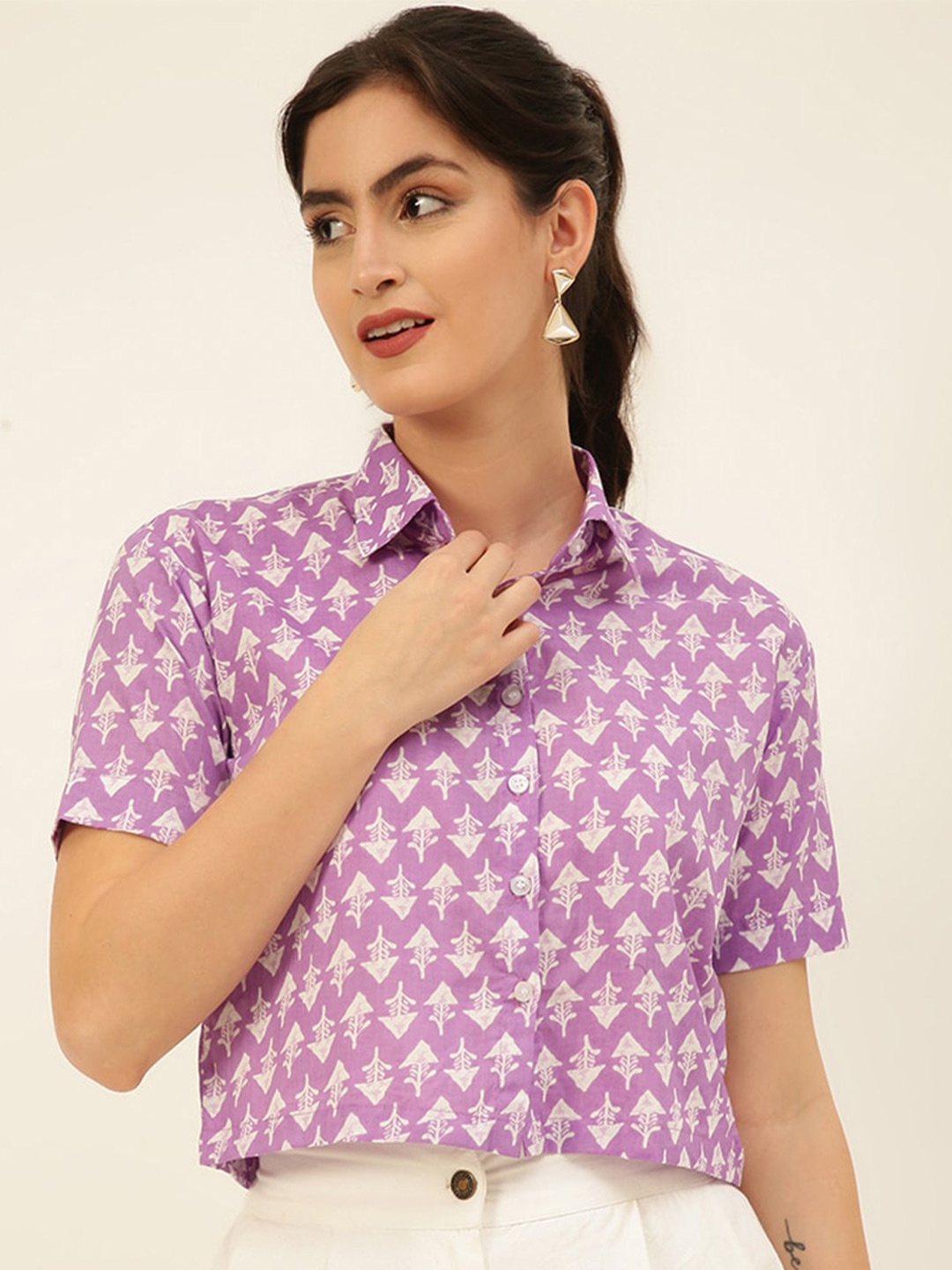 

JAVINISHKA Women Comfort Slim Fit Floral Opaque Printed Casual Shirt, Lavender