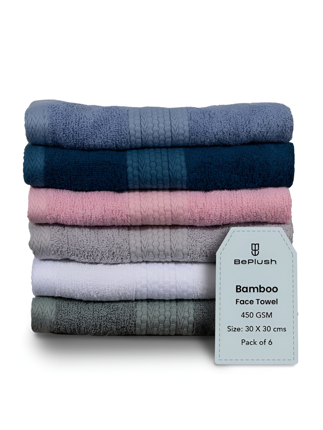 

BePlush Assorted 6 Pieces 450 GSM Quick Dry Face Towels