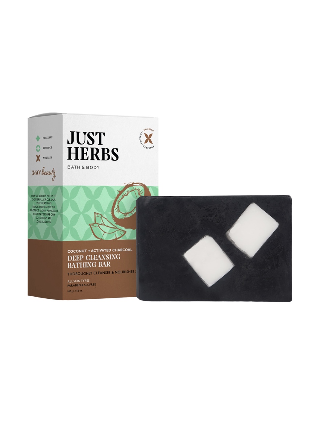 

Just Herbs Coconut + Activated Charcoal Deep Cleansing Bathing Bar-100g, Na