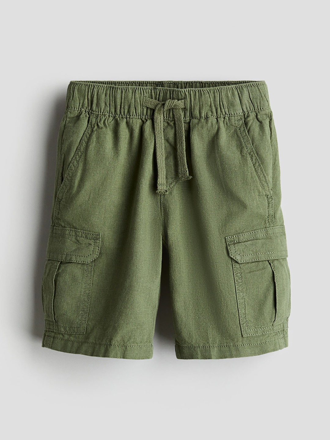 

H&M Boys Linen-Blend Cargo Shorts, Green