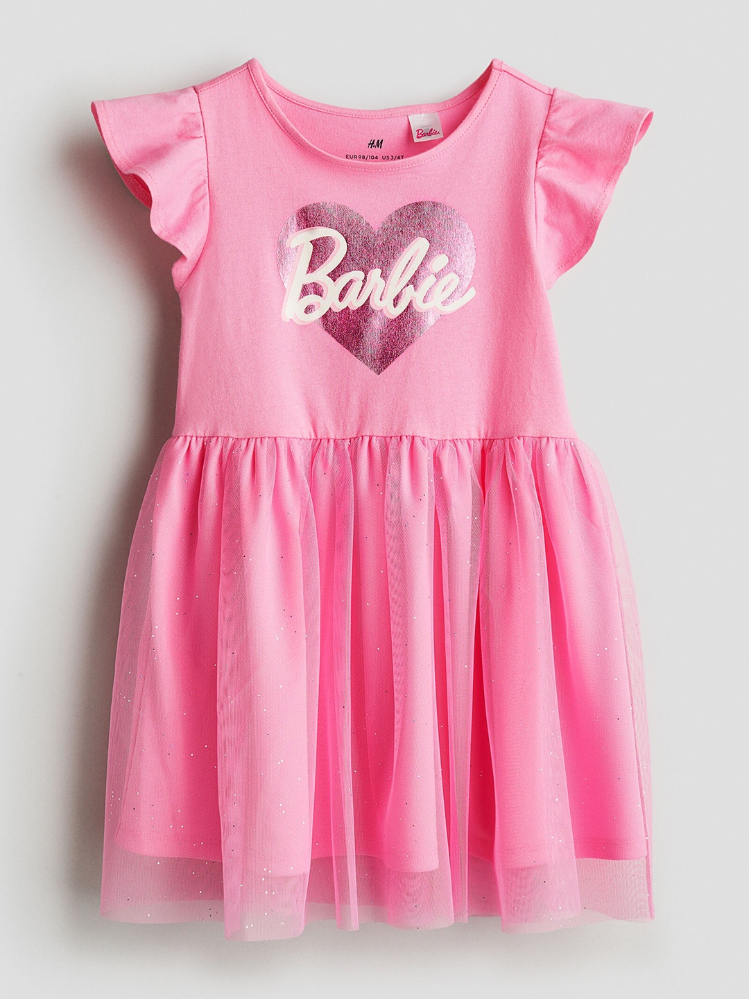 

H&M Girls Pure Cotton Printed Tulle Dress, Pink