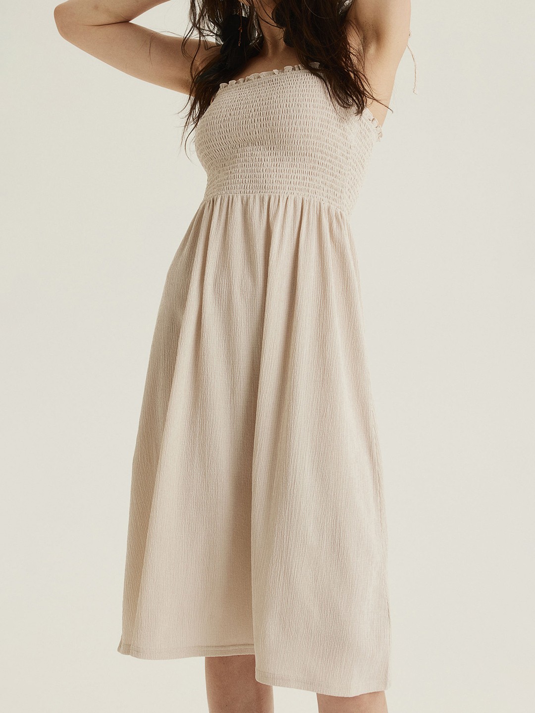 

H&M Tie-Strap Smocked Dress, Beige
