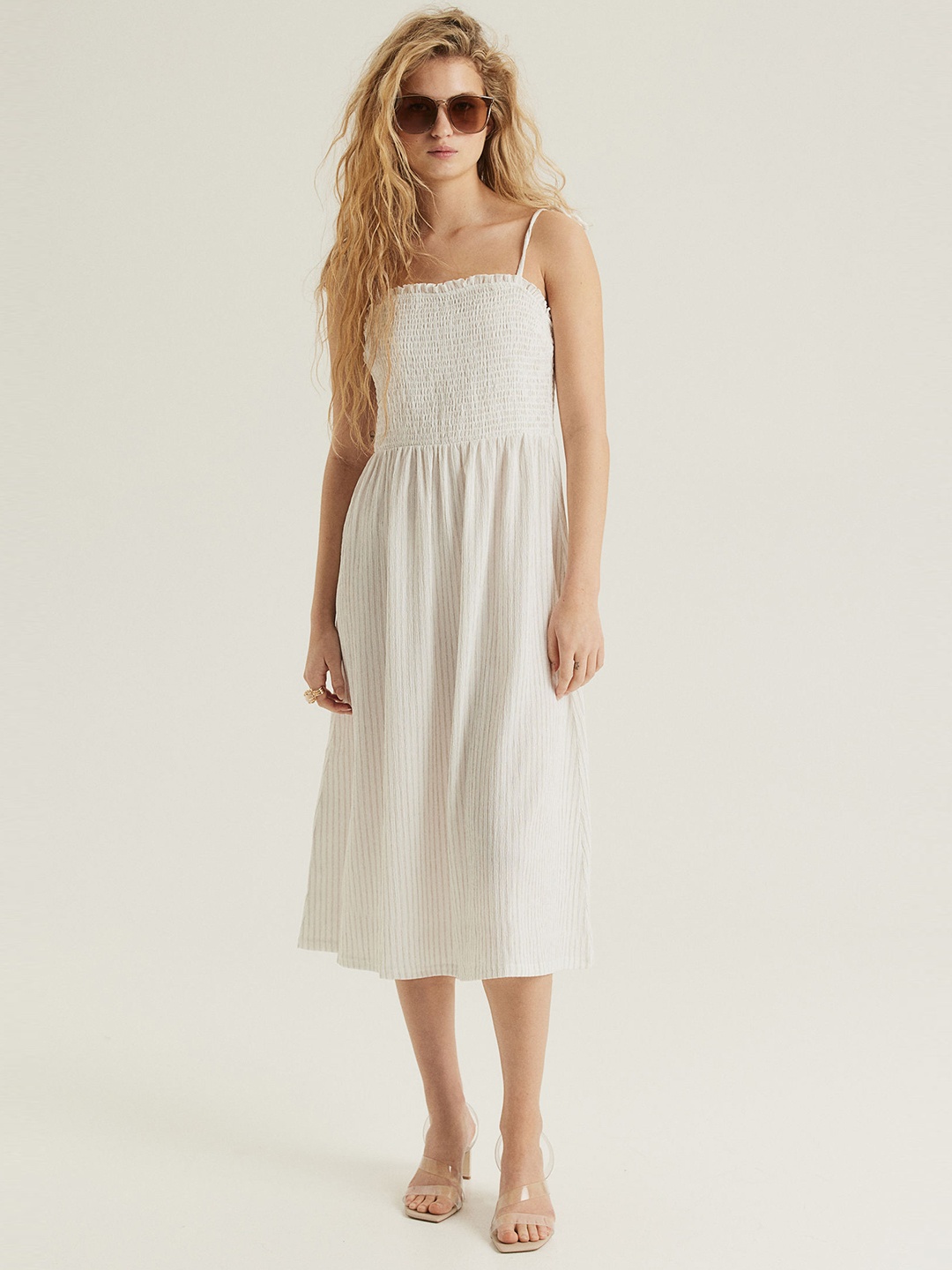

H&M Tie-Strap Smocked Dress, White