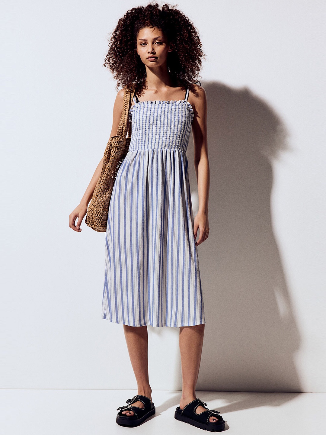 

H&M Tie-Strap Smocked Dress, White