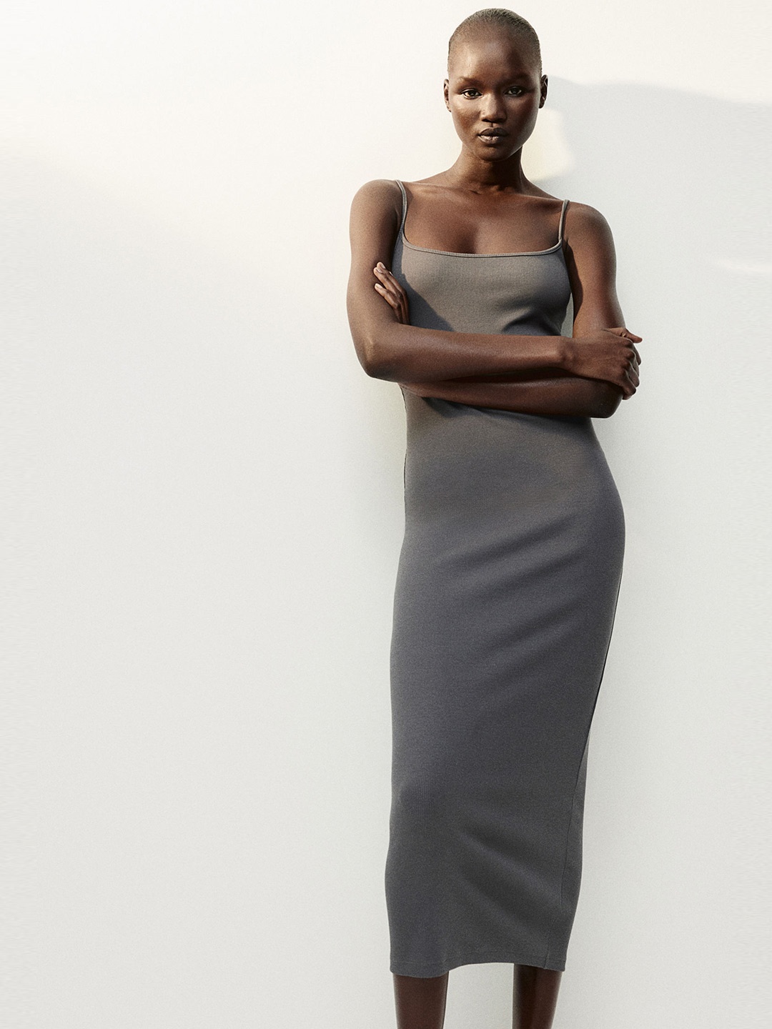

H&M Women Long Strappy Dress, Grey
