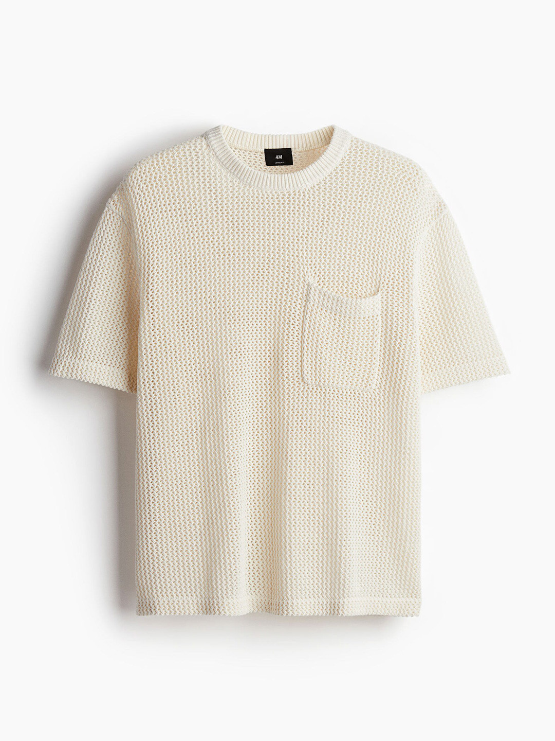 

H&M Men Pure Cotton Loose Fit Hole-Knit T-shirt, White