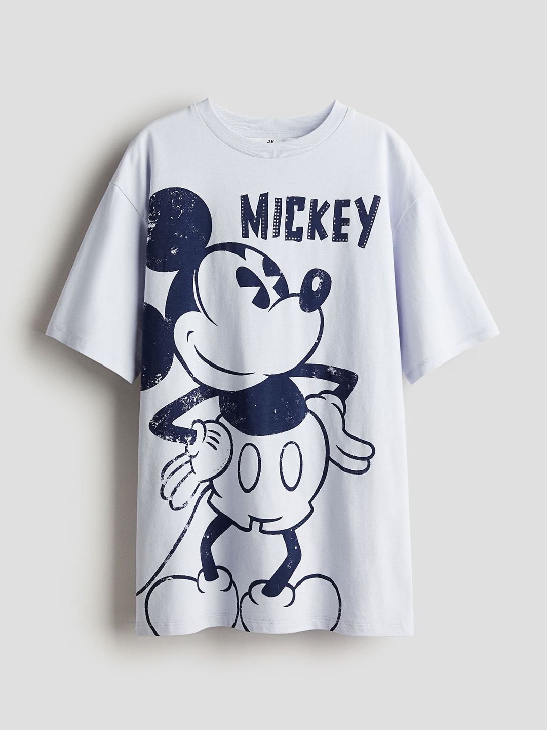H&M Girls Pure Cotton Oversized Printed T-shirt, Navy blue