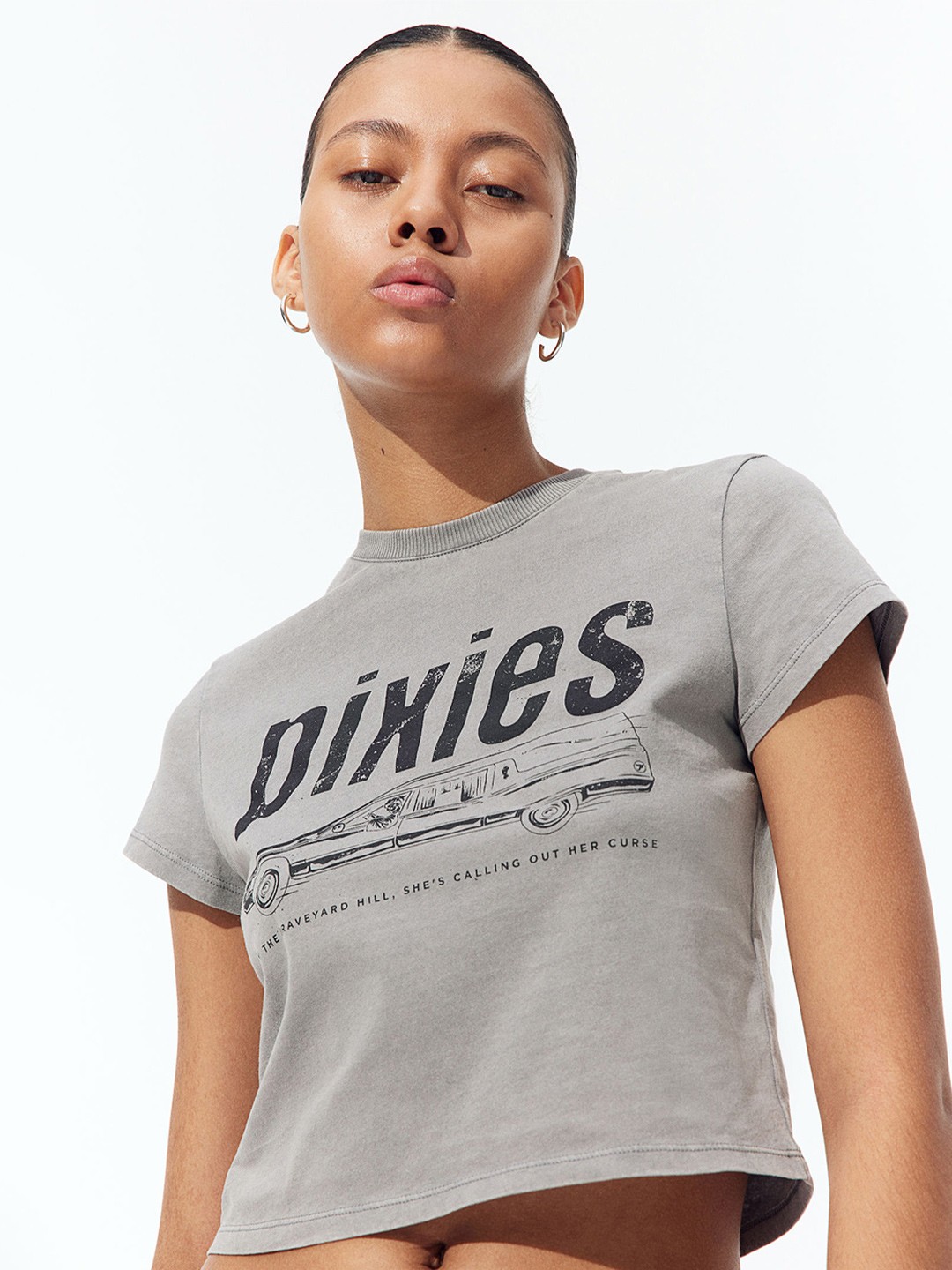 

H&M Pure Cotton Printed T-shirt, Grey