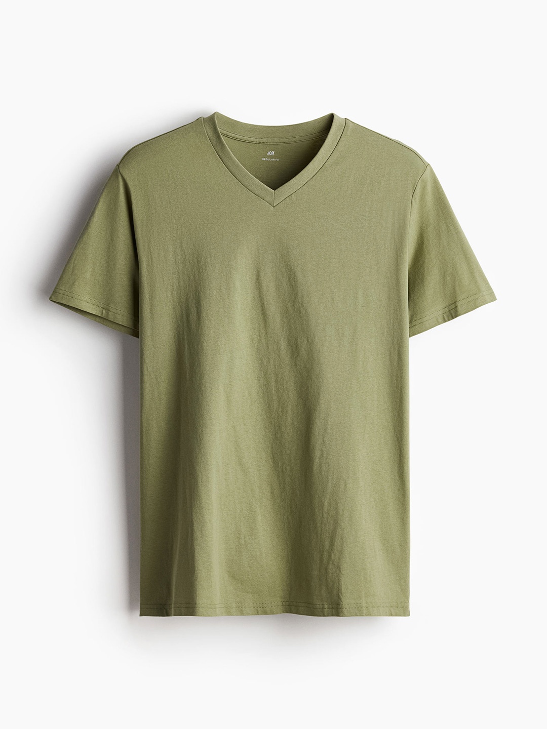 

H&M Men Pure Cotton Regular Fit V-Neck T-shirt, Olive