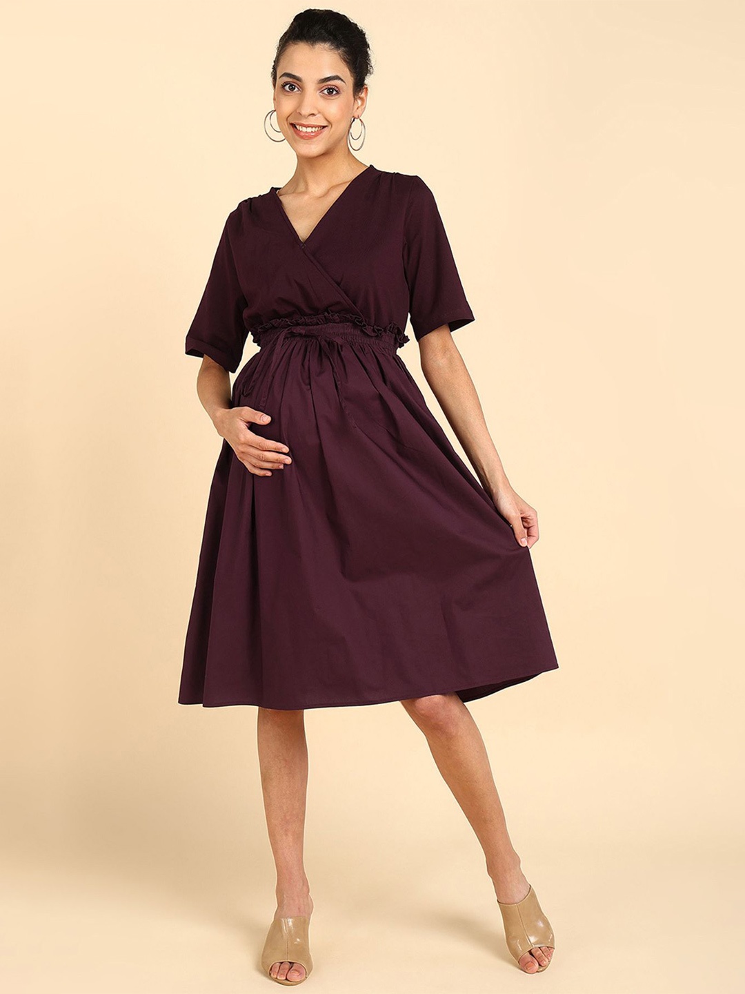 

House Of Zelena Women Maternity Fit & Flare Dress, Maroon