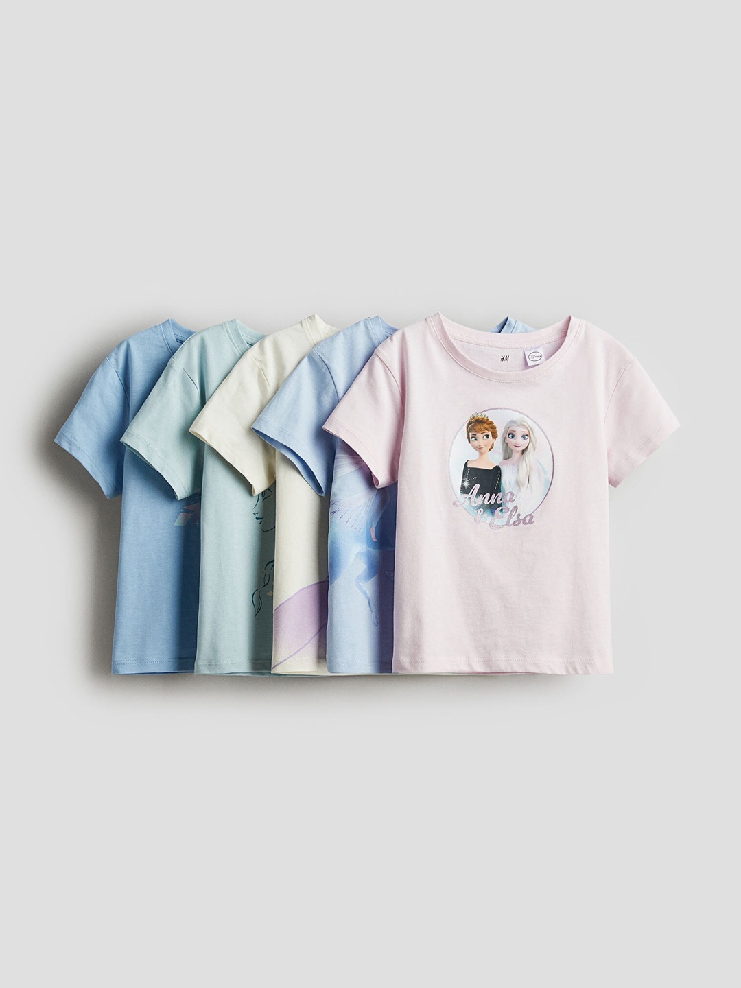 

H&M Girls Pure Cotton 5-Pack Printed Jersey Tops, Pink