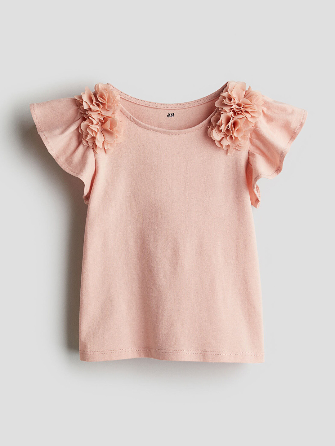 

H&M Girls Pure Cotton Flutter-Sleeved Top, Pink