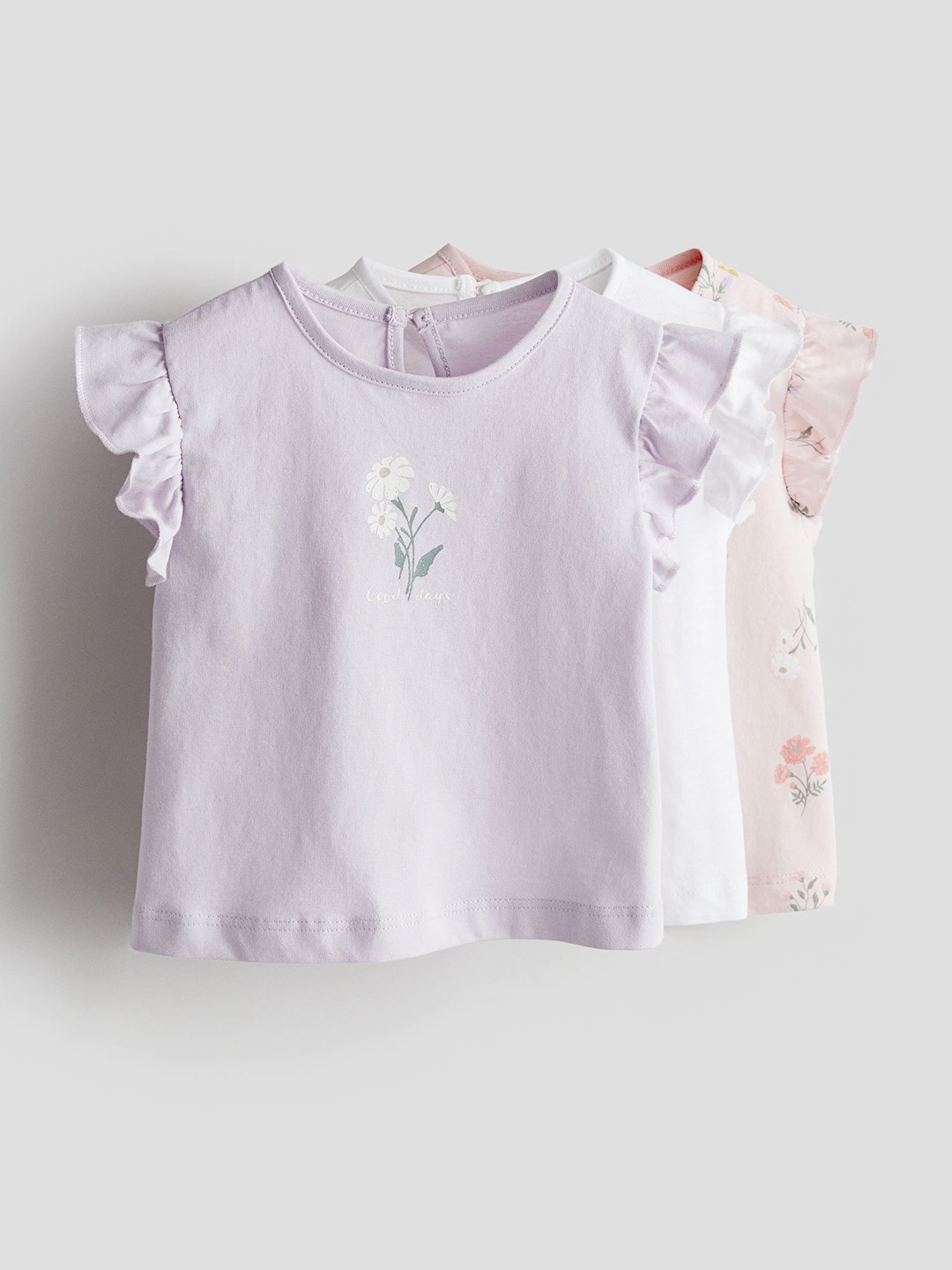 

H&M Girls 3-Pack Cotton Tops, White