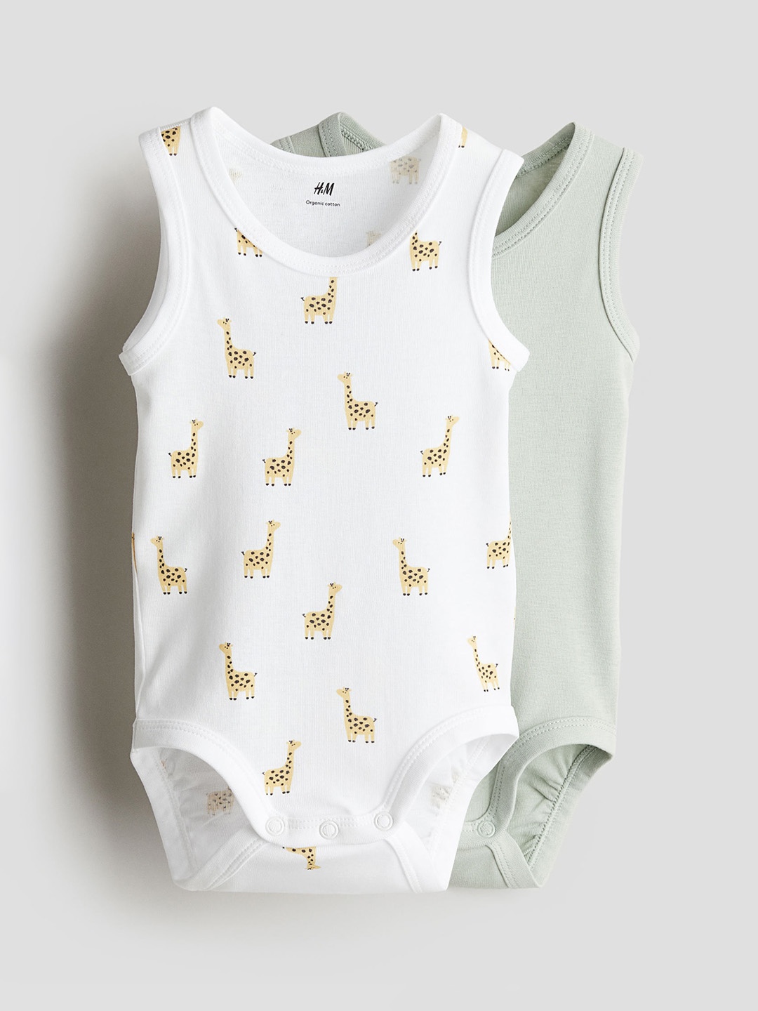 

H&M Boys 2-Pack Sleeveless Cotton Bodysuits, Green
