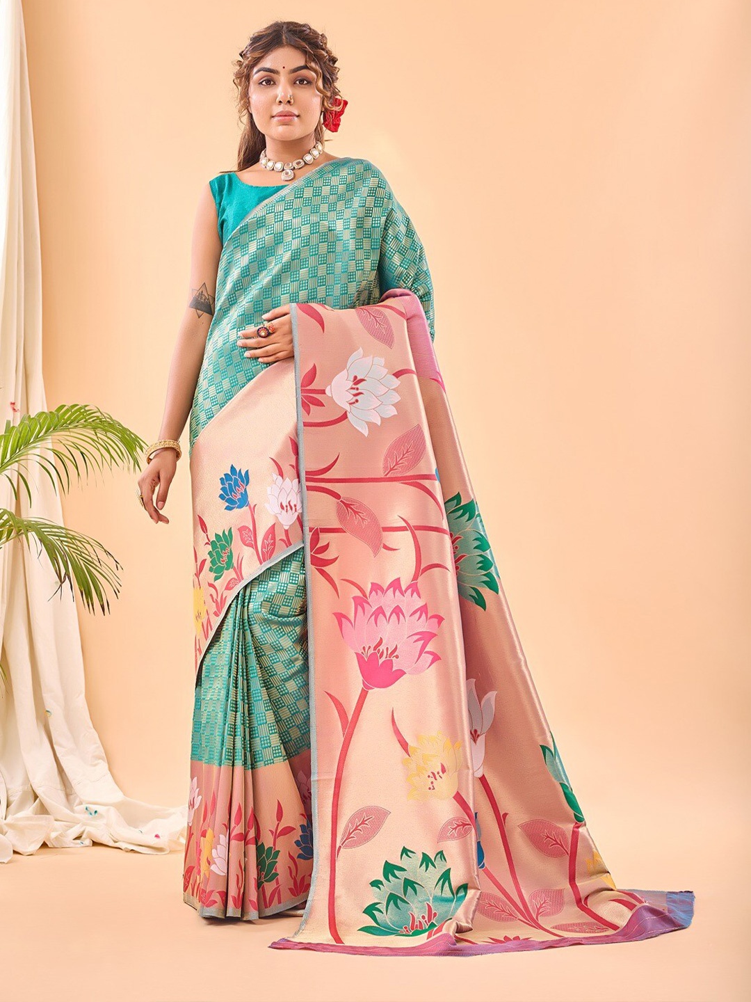 

SGF11 Floral Printed Banarasi Saree, Blue