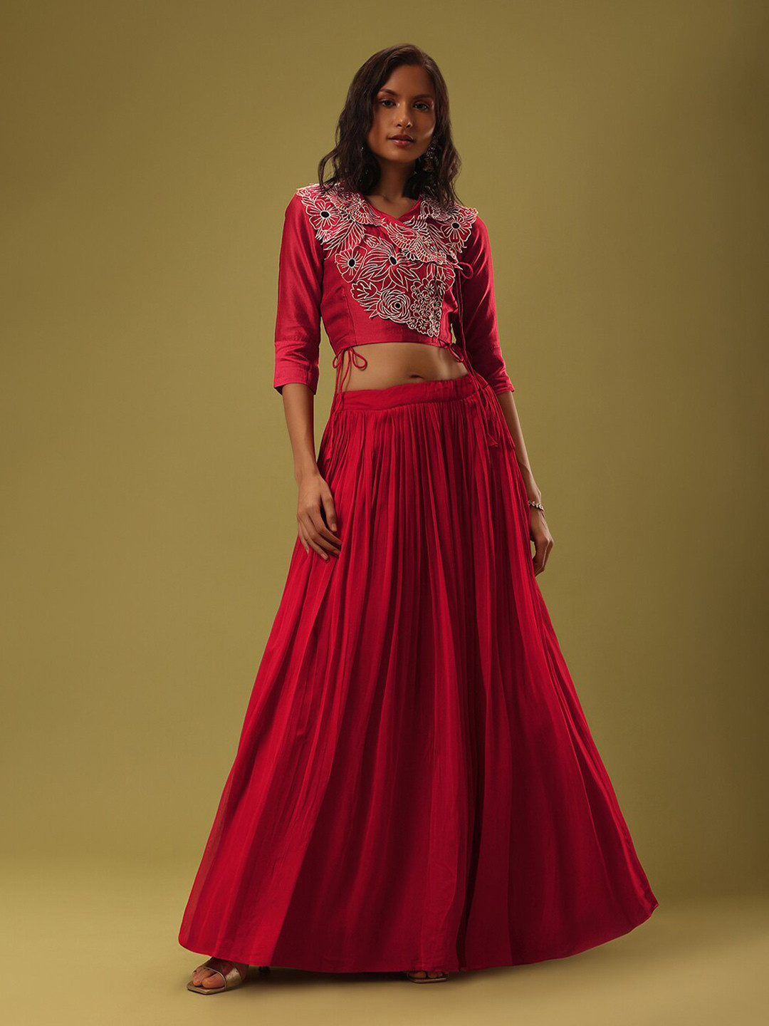 

KALKI Fashion Embroidered Georgette Ready to Wear Lehenga & Blouse, Red