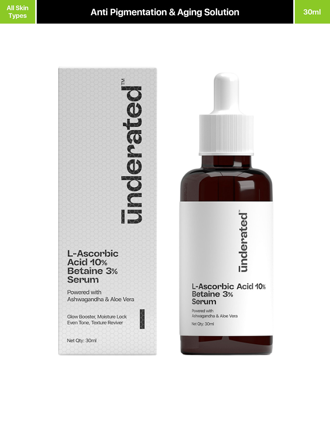 

Underated 10% Vitamin C & 3% Betaine Serum-30ml, Transparent