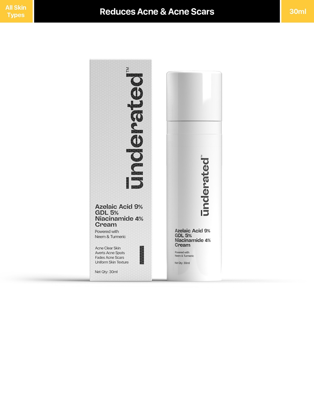 

Underated Azelaic Acid 9% GDL 5% Niacinamide 4% Cream-30ml, White