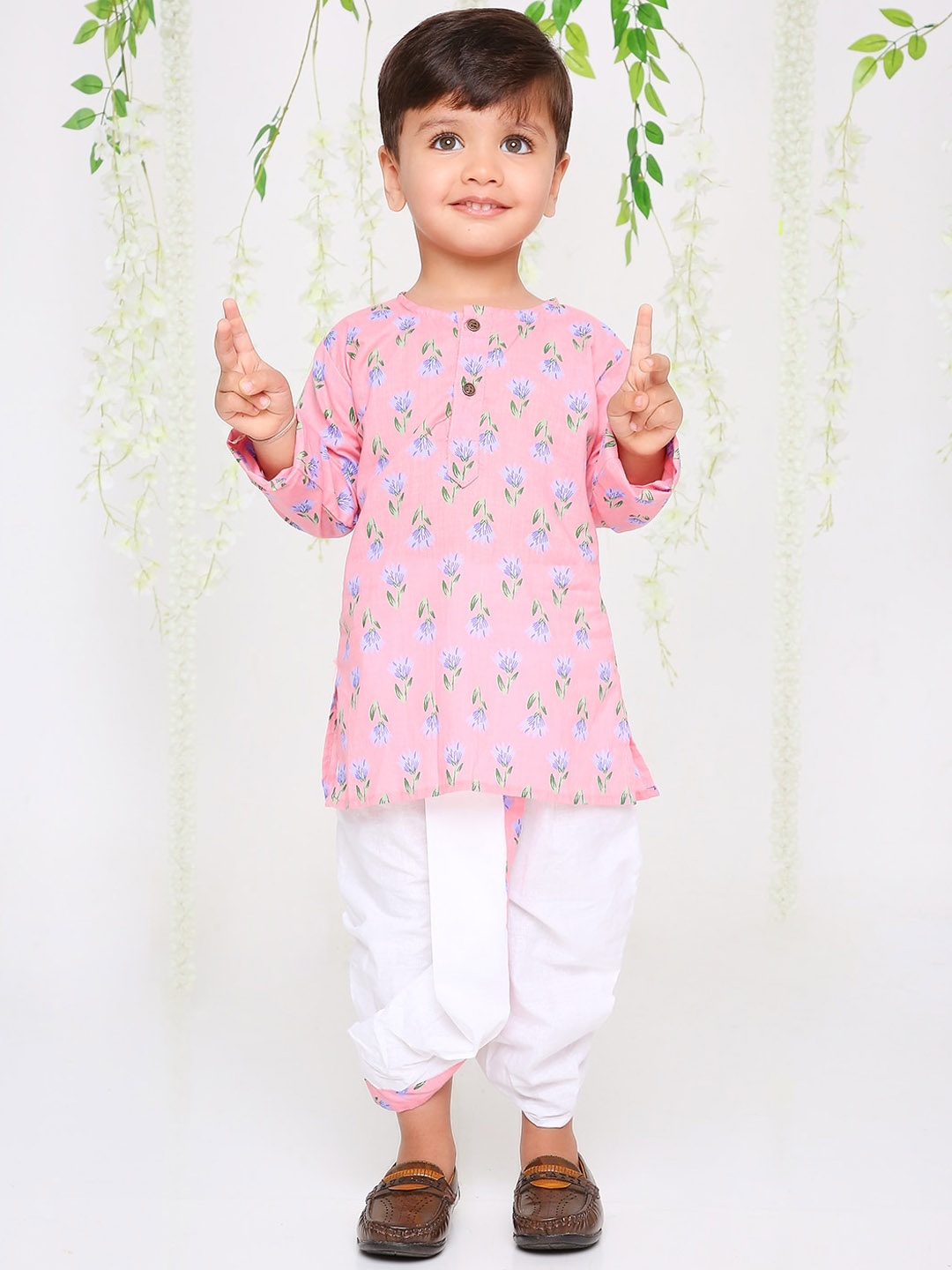 

KID1 Boys Floral Printed Regular Pure Cotton Kurta with Dhoti Pants, Pink