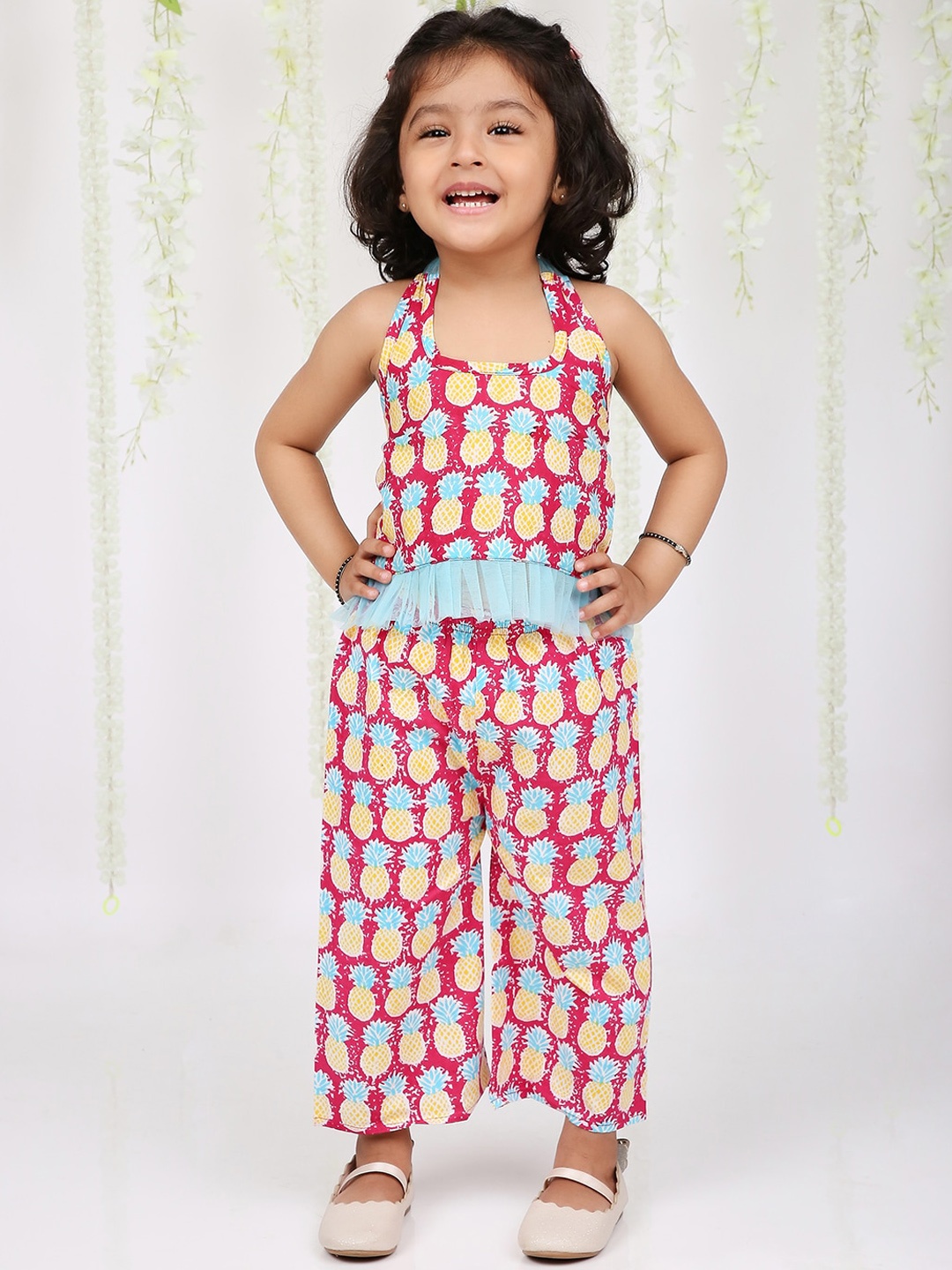 

KID1 Printed Cotton Round Neck Sleeveless Top & Pant Clothing Set, Pink