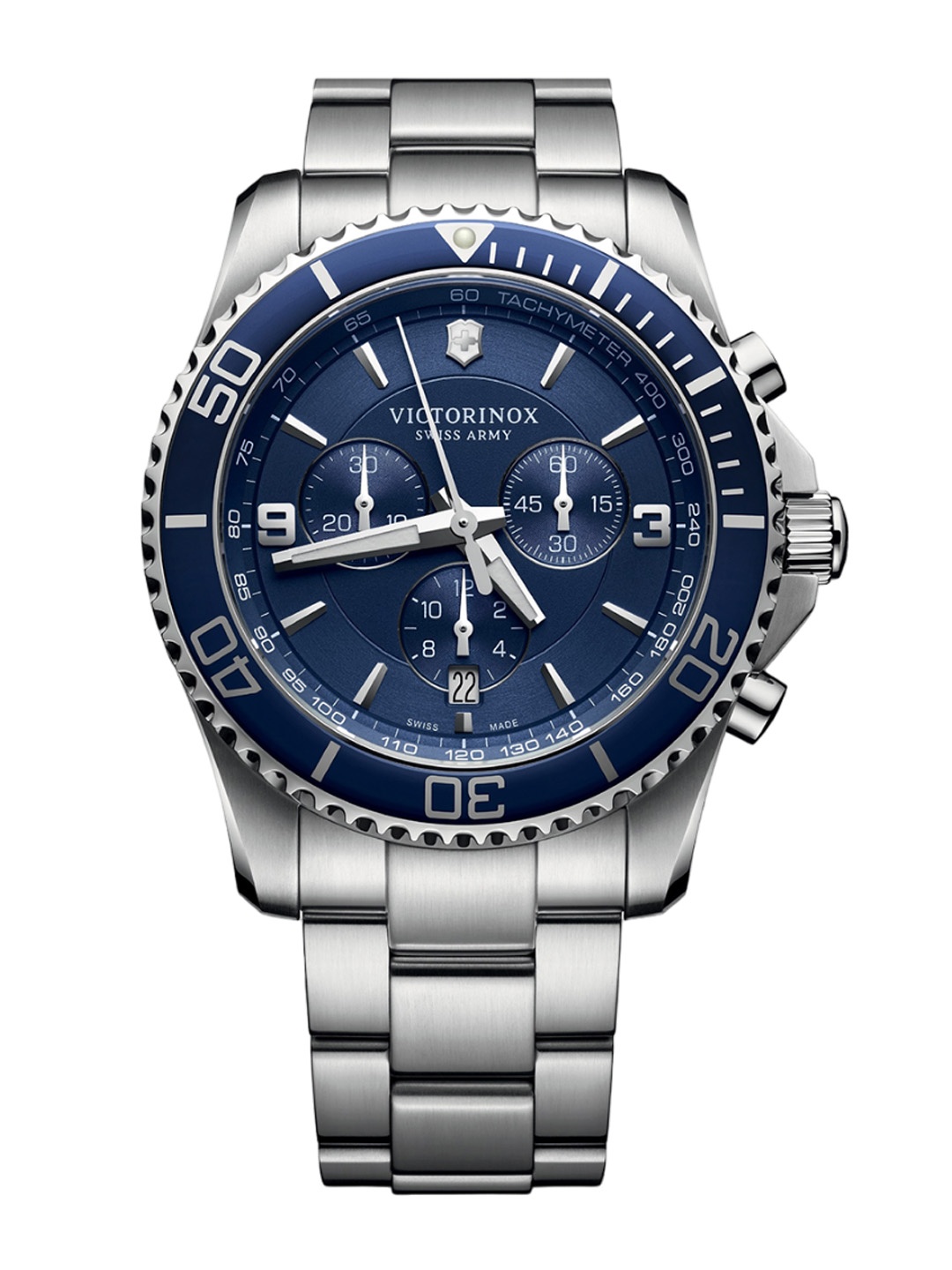 

Victorinox Men Patterned Dial & Stainless Steel Bracelet Style Straps Analogue Watch 241689, Blue