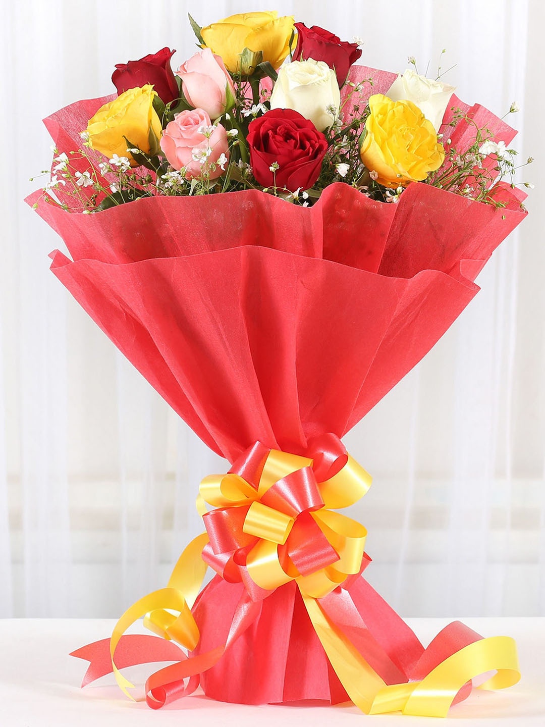 

fnp 10-Mixed Roses Fresh Flowers Bouquet, Red