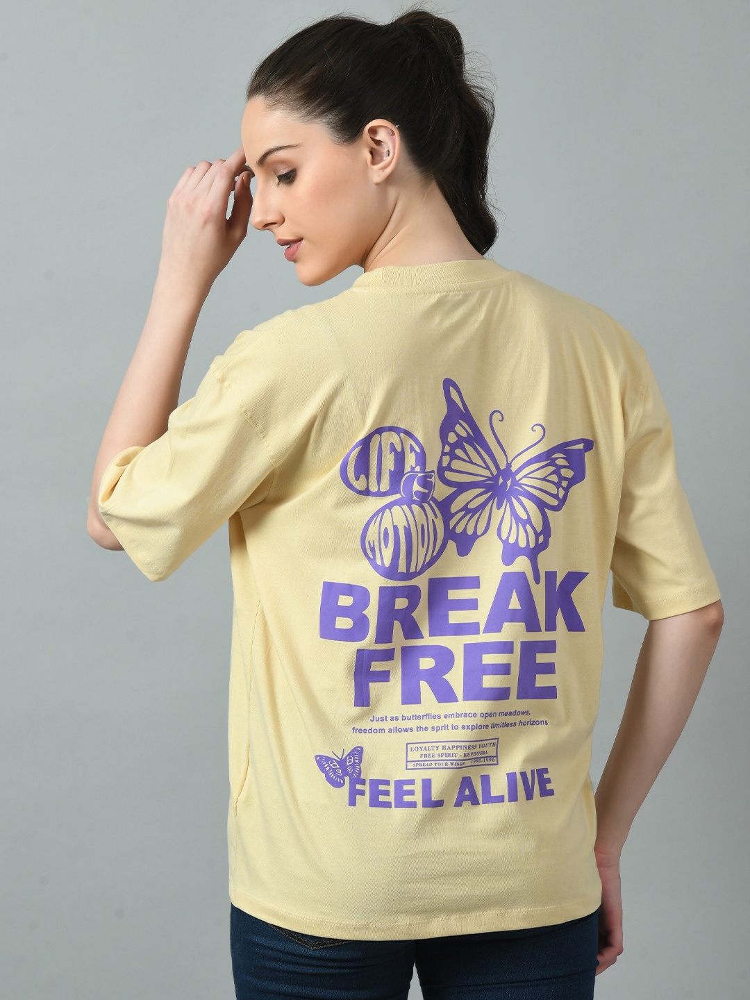 

The Roadster Lifestyle Co. Graphic Printed Bio Finish Cotton Oversized T-Shirt, Yellow