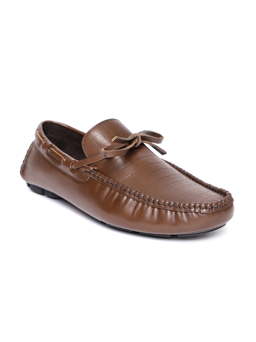 

San Frissco Men Brown Croc Texture Driving Shoes