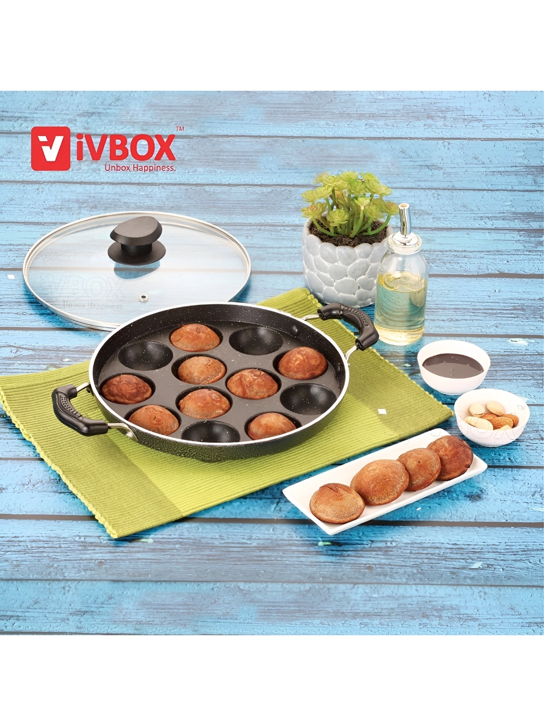 

iVBOX Black Non Stick 12 Cavity Appam Patra 1L