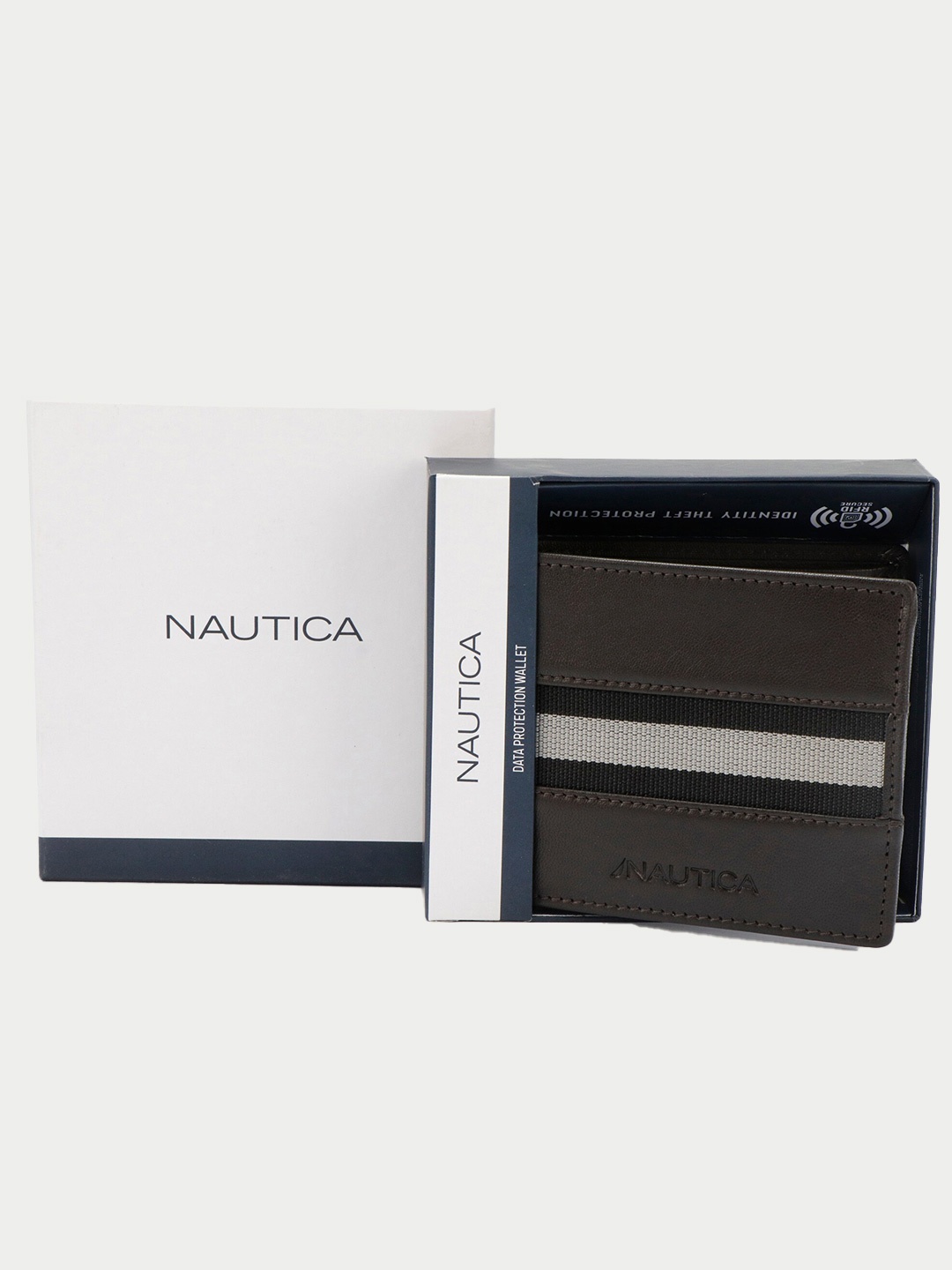 

Nautica Men Textured Leather RFID Two Fold Wallet, Brown