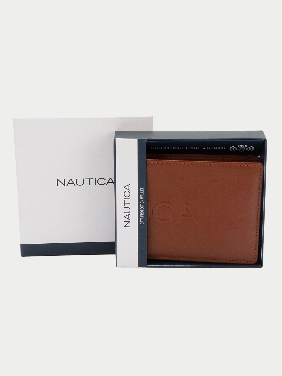 

Nautica Men Leather Two Fold Wallet With RFID Blocking, Tan