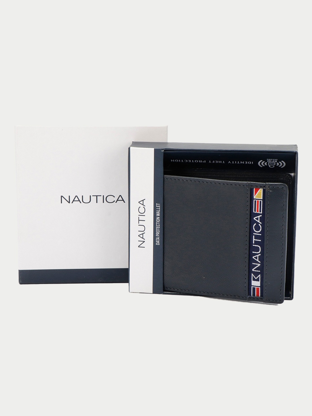 

Nautica Men Typography Printed Leather RFID Two Fold Wallet, Navy blue