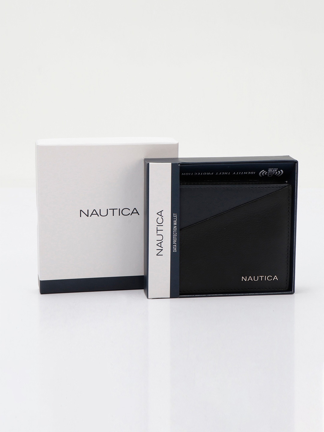 

Nautica Men Colourblocked RFID Leather Two Fold Wallet, Black