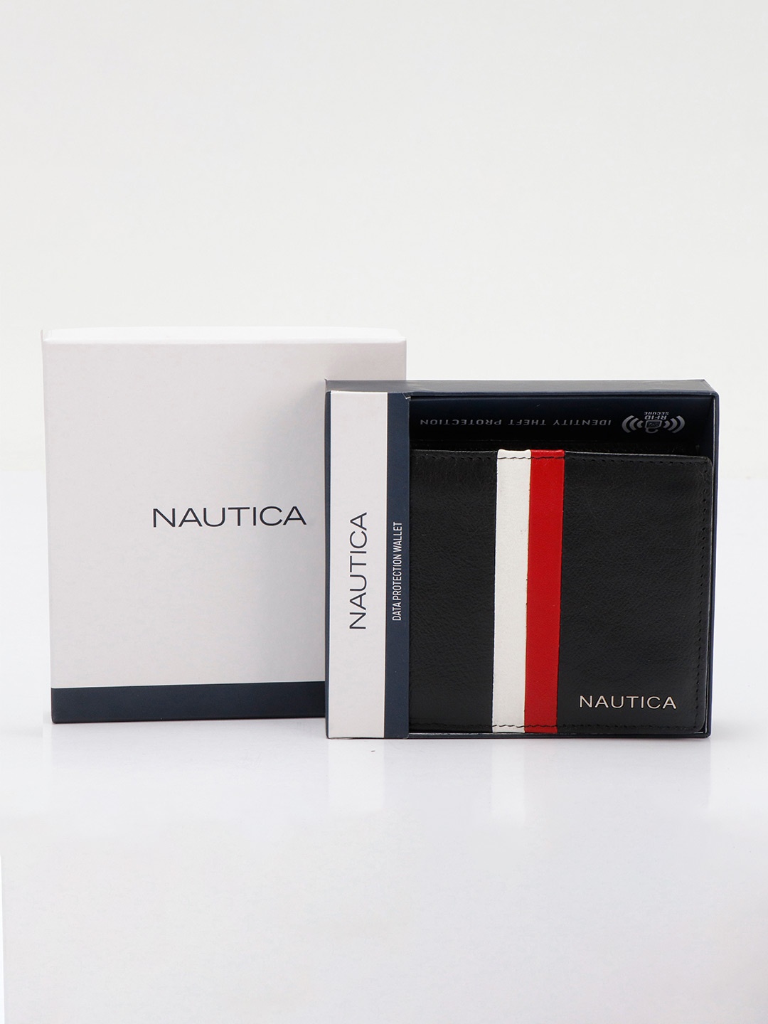 

Nautica Men Striped Leather RFID Two Fold Wallet, Black