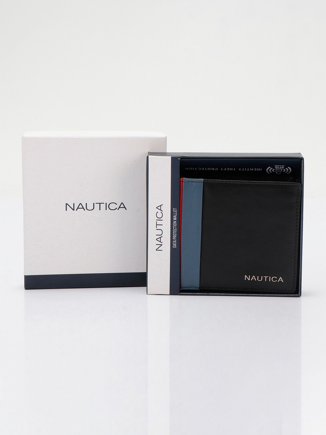 

Nautica Men Textured Leather RFID Two Fold Wallet, Black