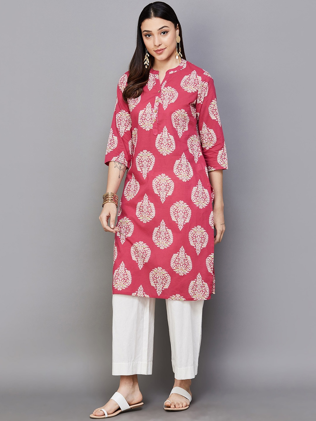 

Melange by Lifestyle Women Flared Sleeves Kurta, Pink