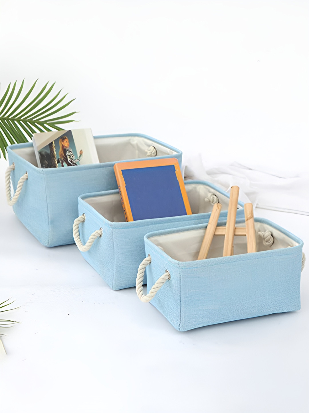 

Kuber Industries Blue 3 Pieces Foldable Multi-Utility Organisers