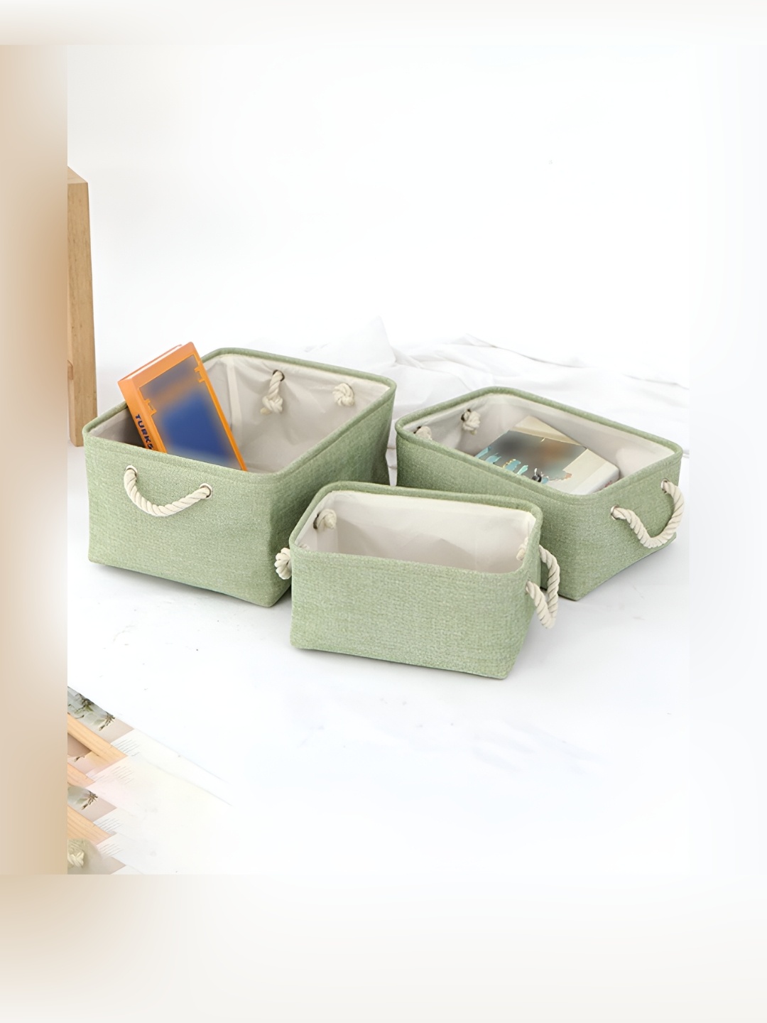 

Kuber Industries Green 3 Pieces Foldable Multi-Utility Organisers