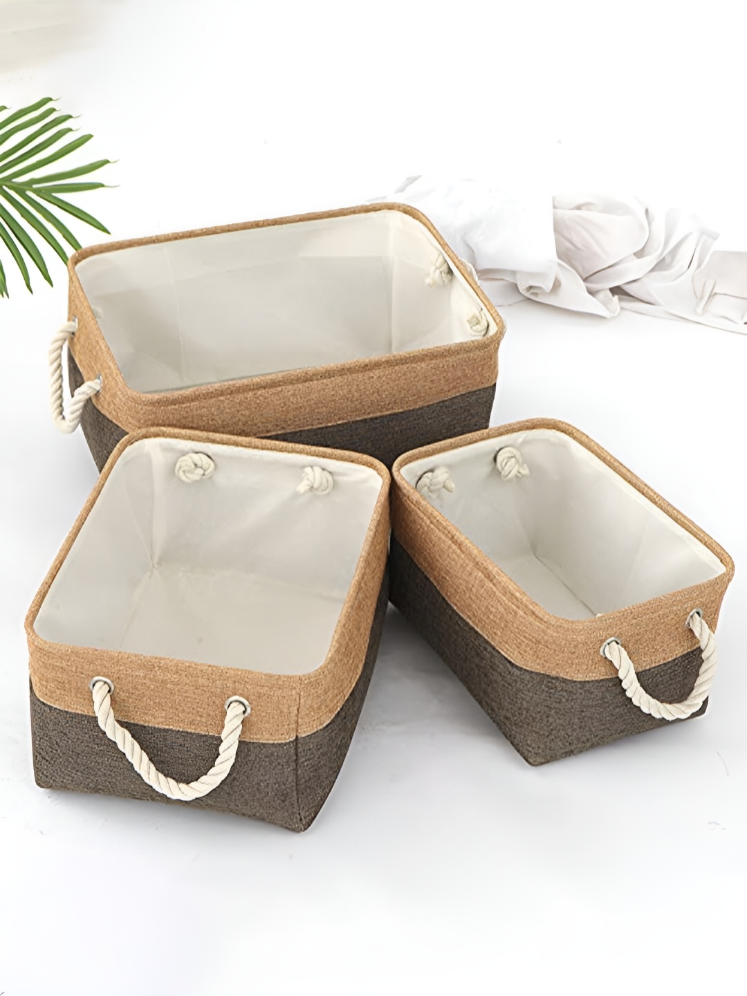 

Kuber Industries Beige & Brown 3 Pieces Foldable Multi-Utility Organisers