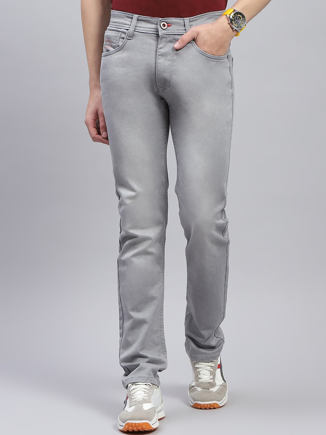 

Monte Carlo Men Low Distress Heavy Fade Stretchable Jeans, Grey