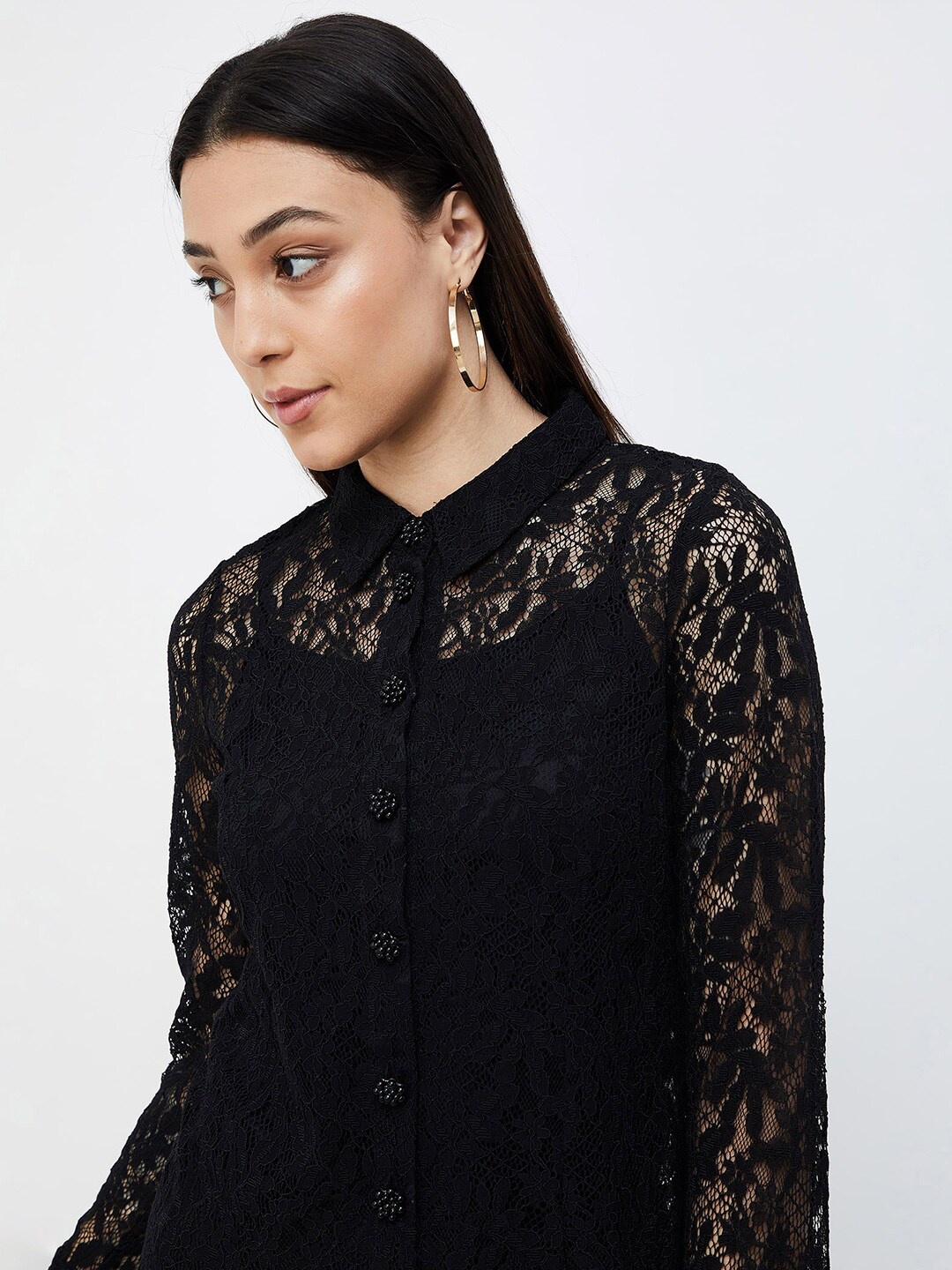 

CODE by Lifestyle Mandarin Collar Shirt Style Top, Black