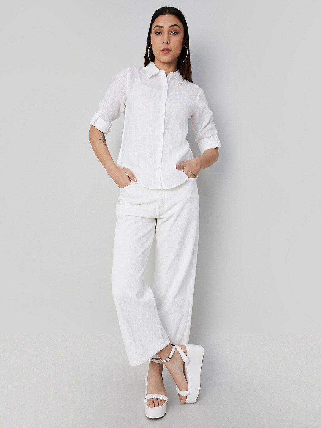 

CODE by Lifestyle Linen Shirt Style Top, Off white