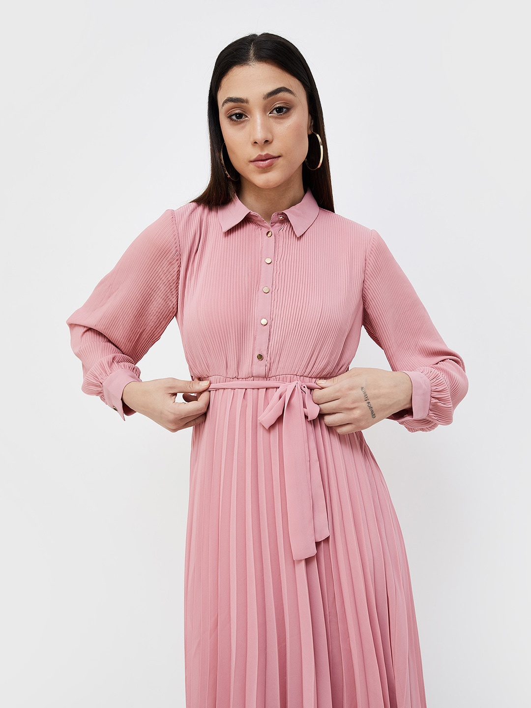 

CODE by Lifestyle Shirt Collar Fit & Flare Midi Dress, Pink